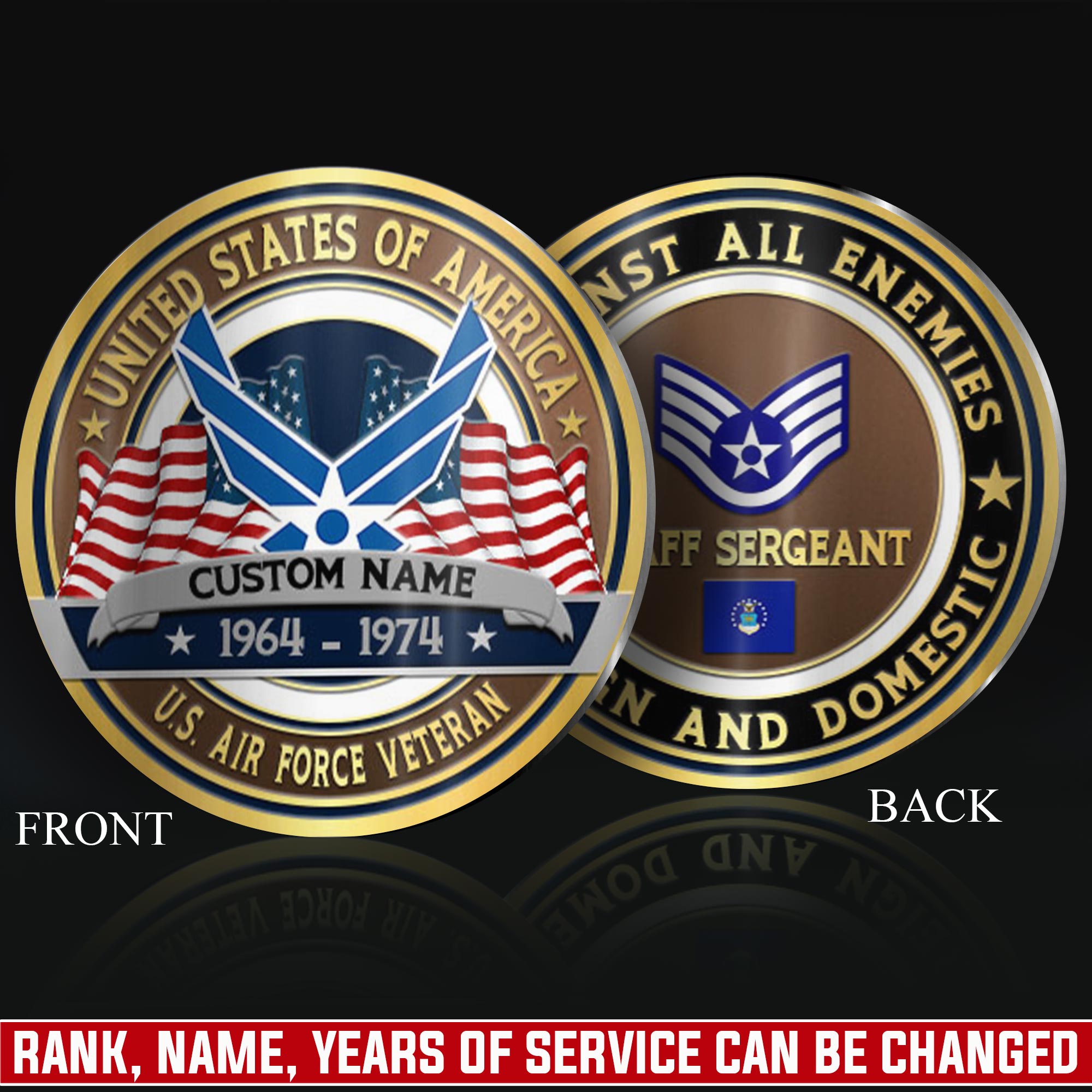 US Air Force, Honor, Duty, Service - Military Printed Challenge Coin