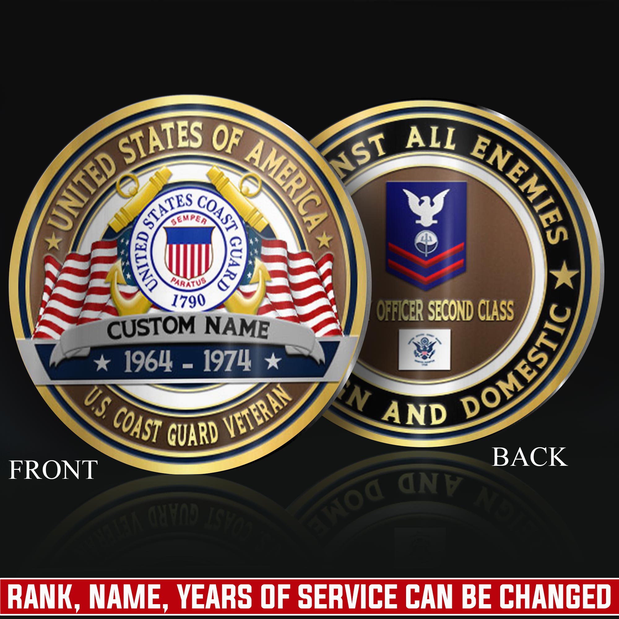 US Coast Guard, Always Ready - Military Printed Challenge Coin