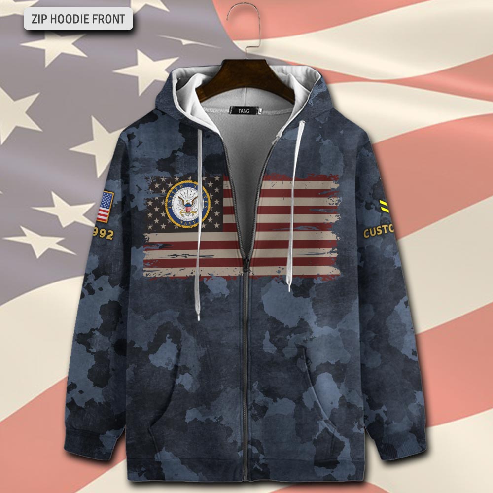 US Navy, E 7 Red - Zip Hoodie - Image 2