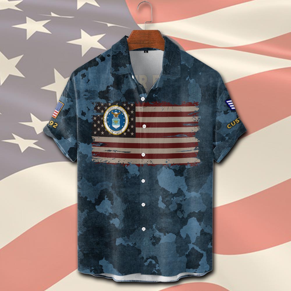 US Air Force , Proud Veteran - Short Sleeve Button Shirt - Image 2