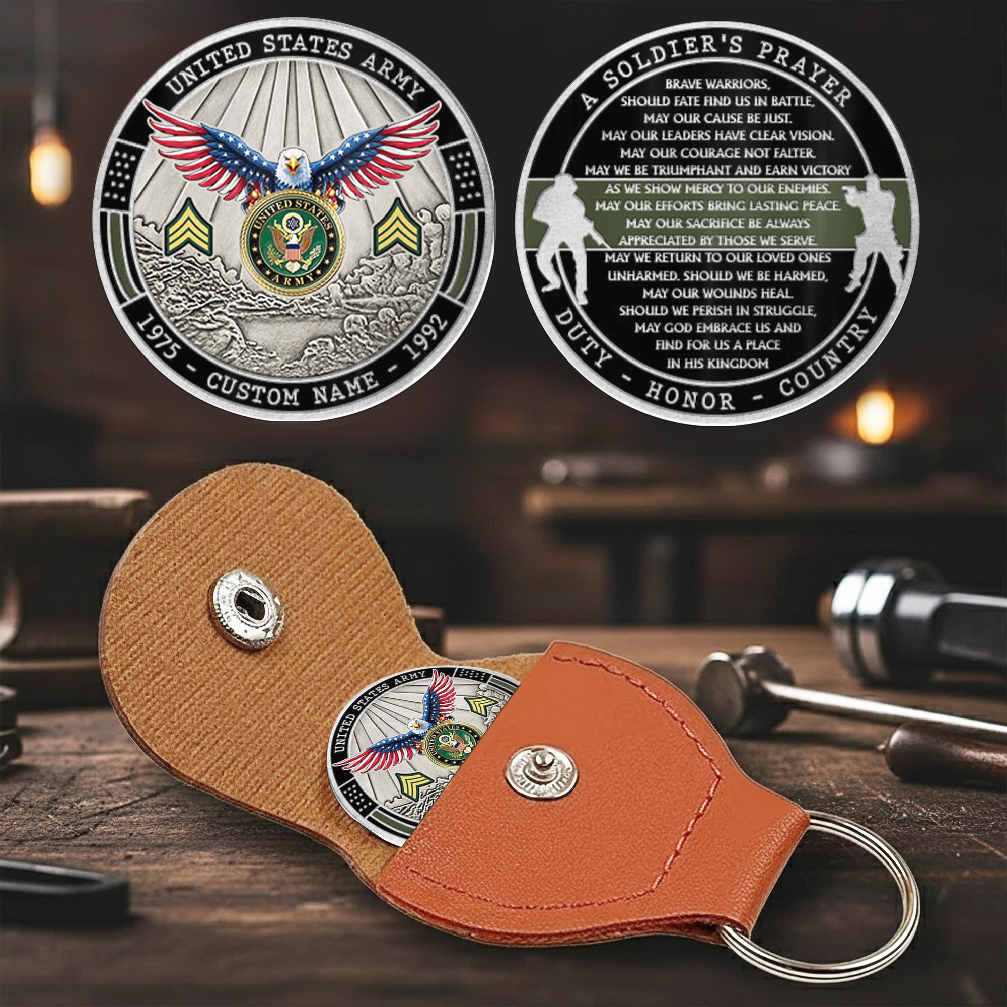 US Army, Duty, Honor, Country - Military Printed Challenge Coin - Image 2