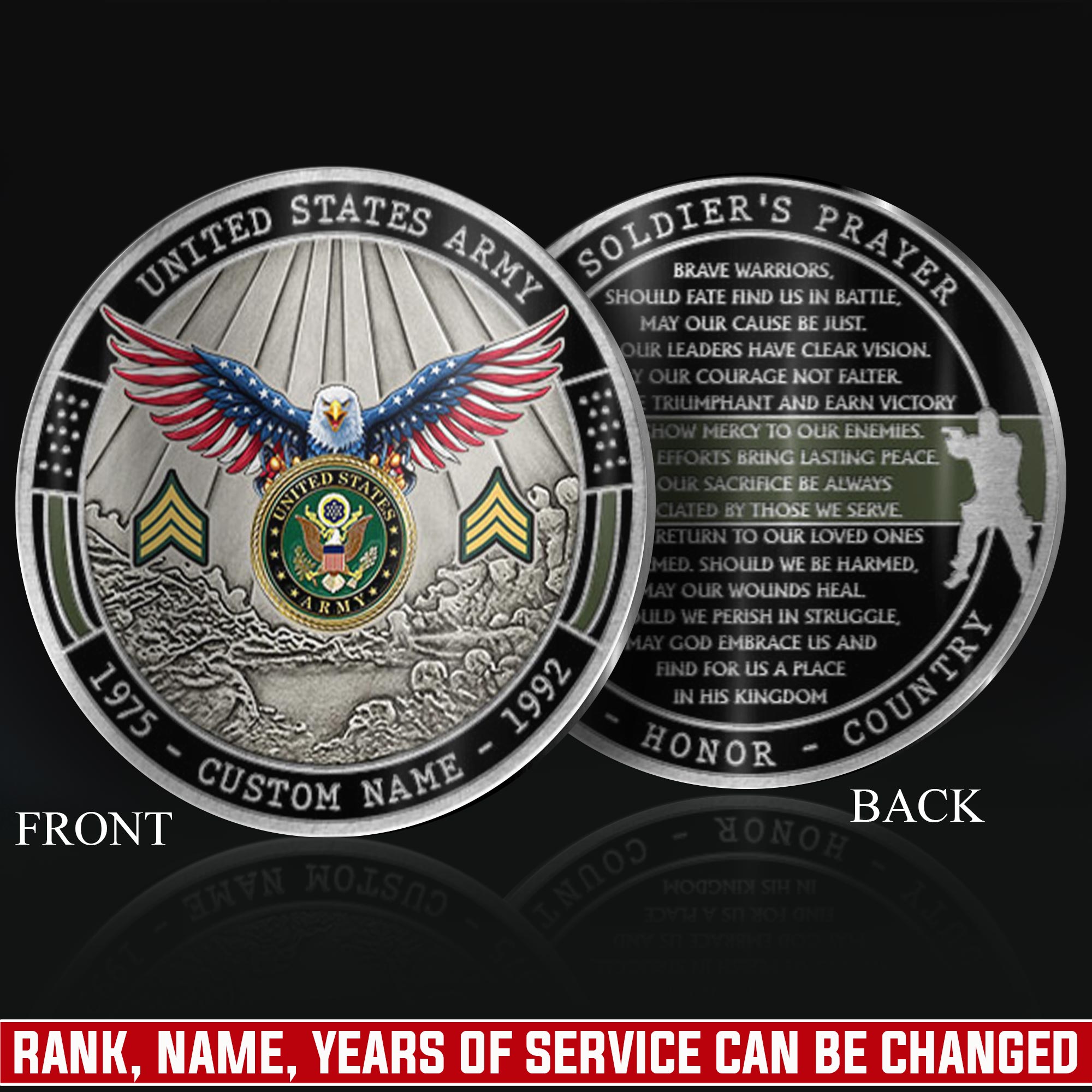 US Army, Duty, Honor, Country - Military Printed Challenge Coin