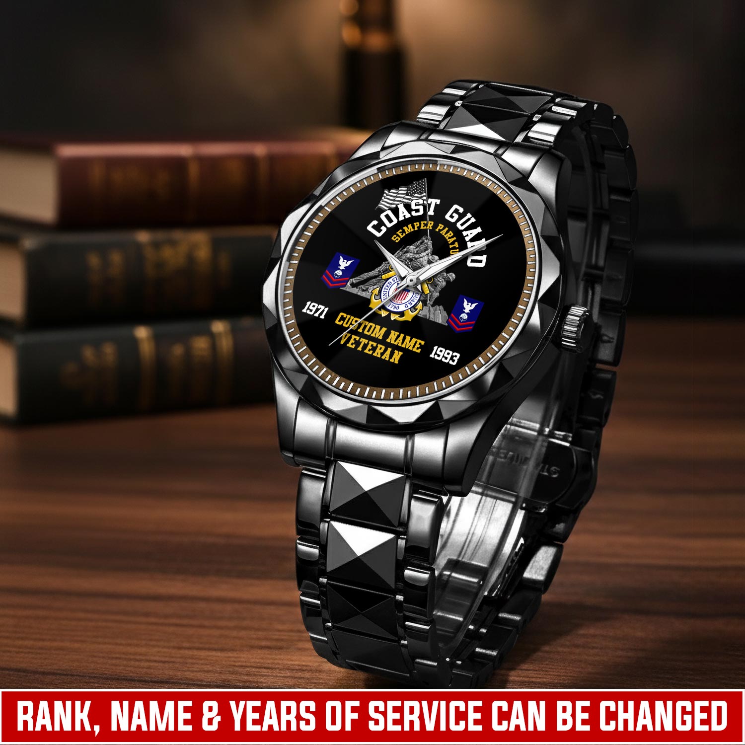 US Coast Guard, American By Birth, Veteran By Choice - Diamond-Cut Bezel Watch