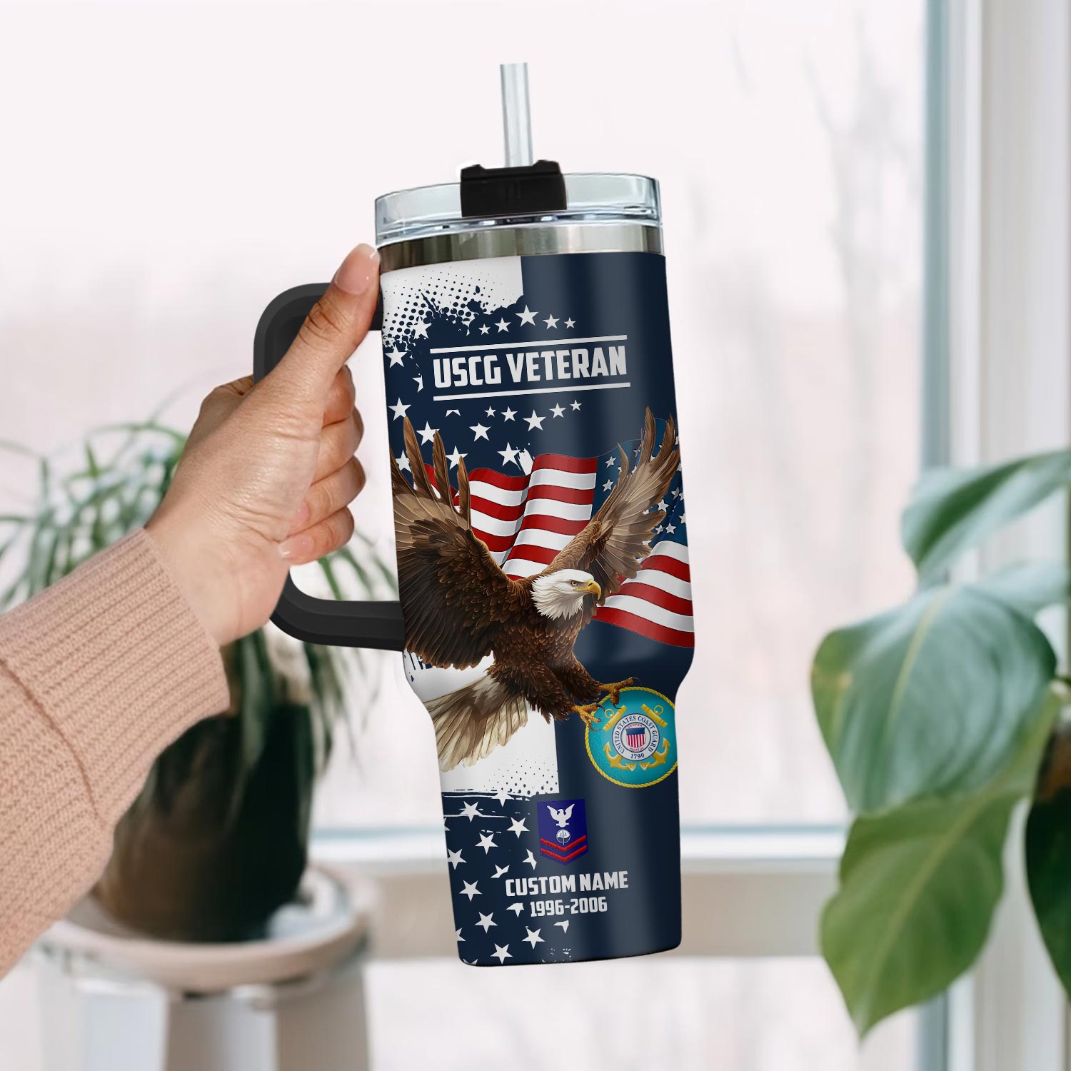 US Coast Guard, E 4 Gold - Stainless Steel Tumbler 40oz - Image 2