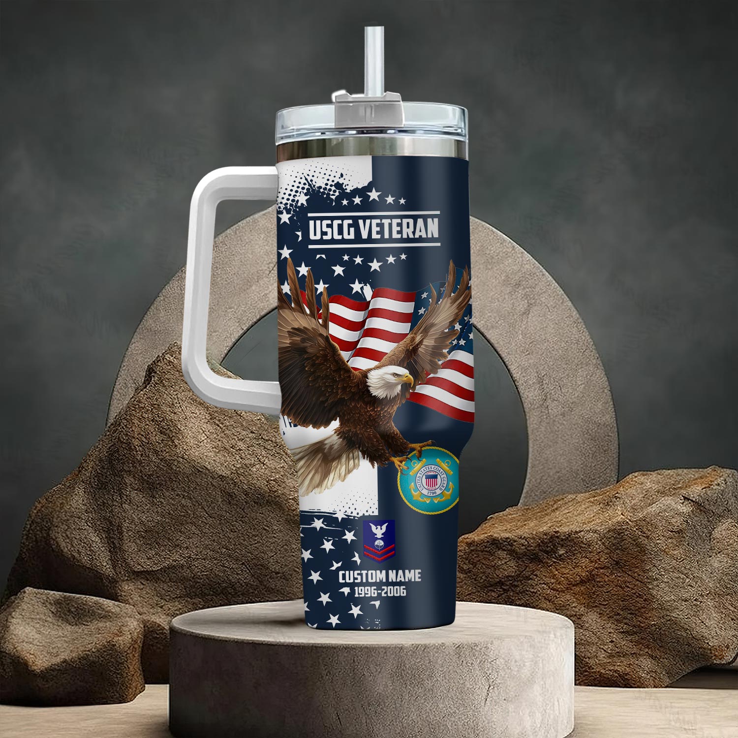 US Coast Guard, E 4 Gold - Stainless Steel Tumbler 40oz - Image 3