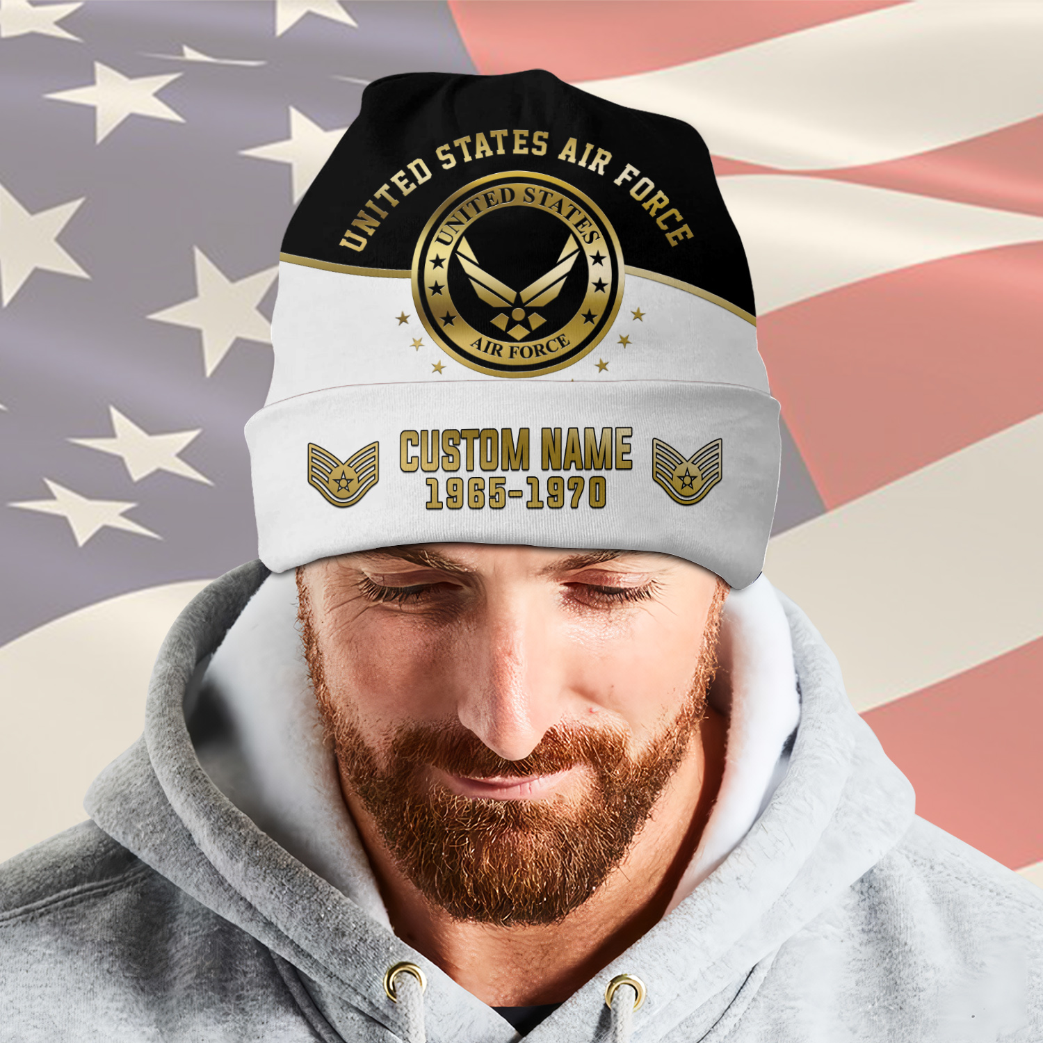 US Air Force , Land Of The Free, Because Of The Brave - Full-Printed Beanie Hat - Image 2