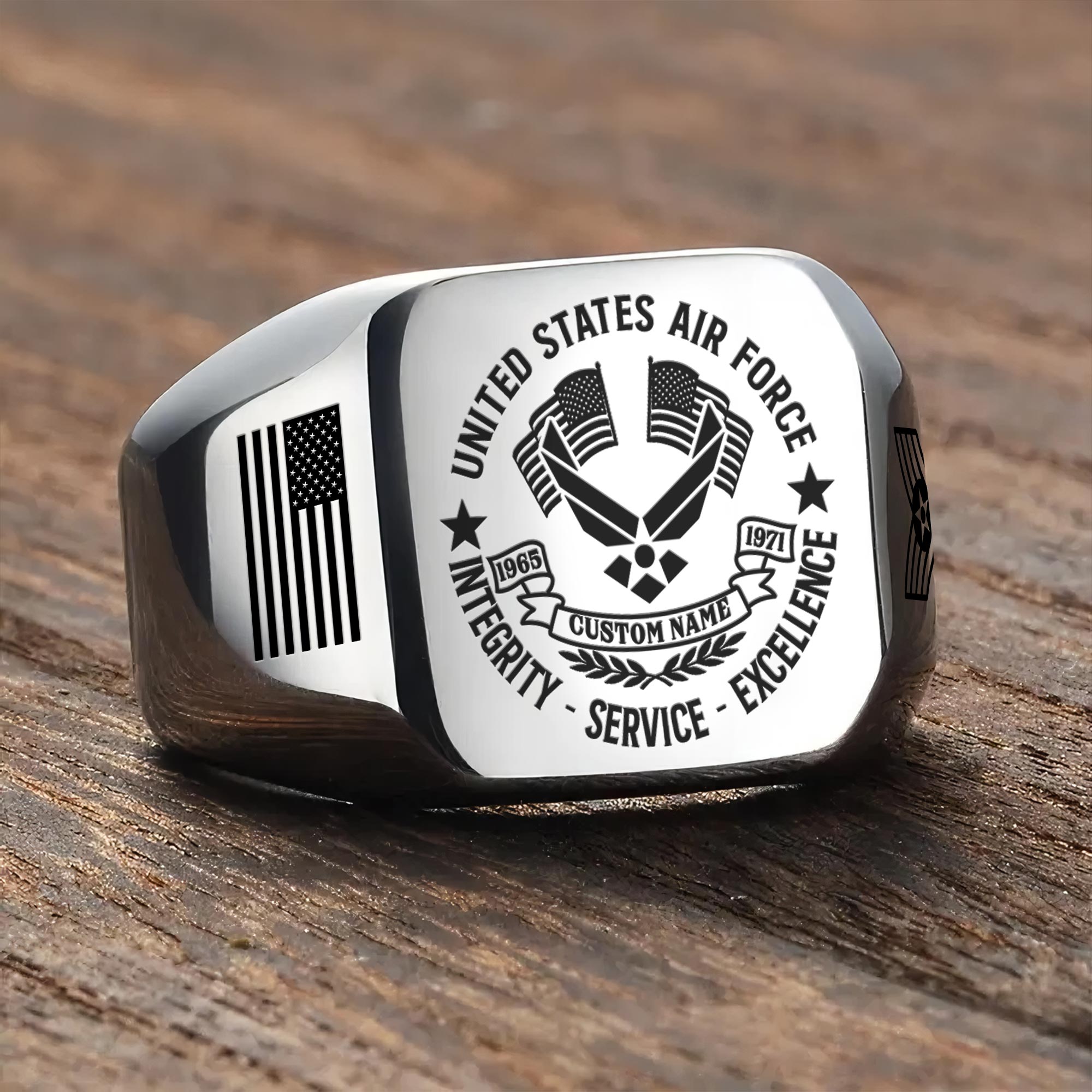 US Air Force , Service Before Self - Engraved Men's Ring - Image 3