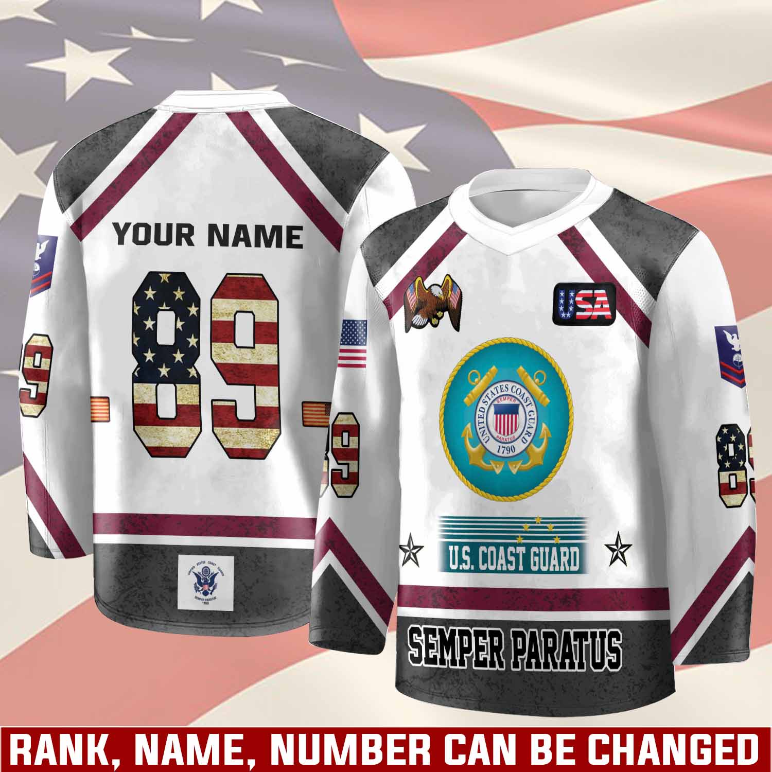 US Coast Guard, E 3 Red - Hockey Jersey