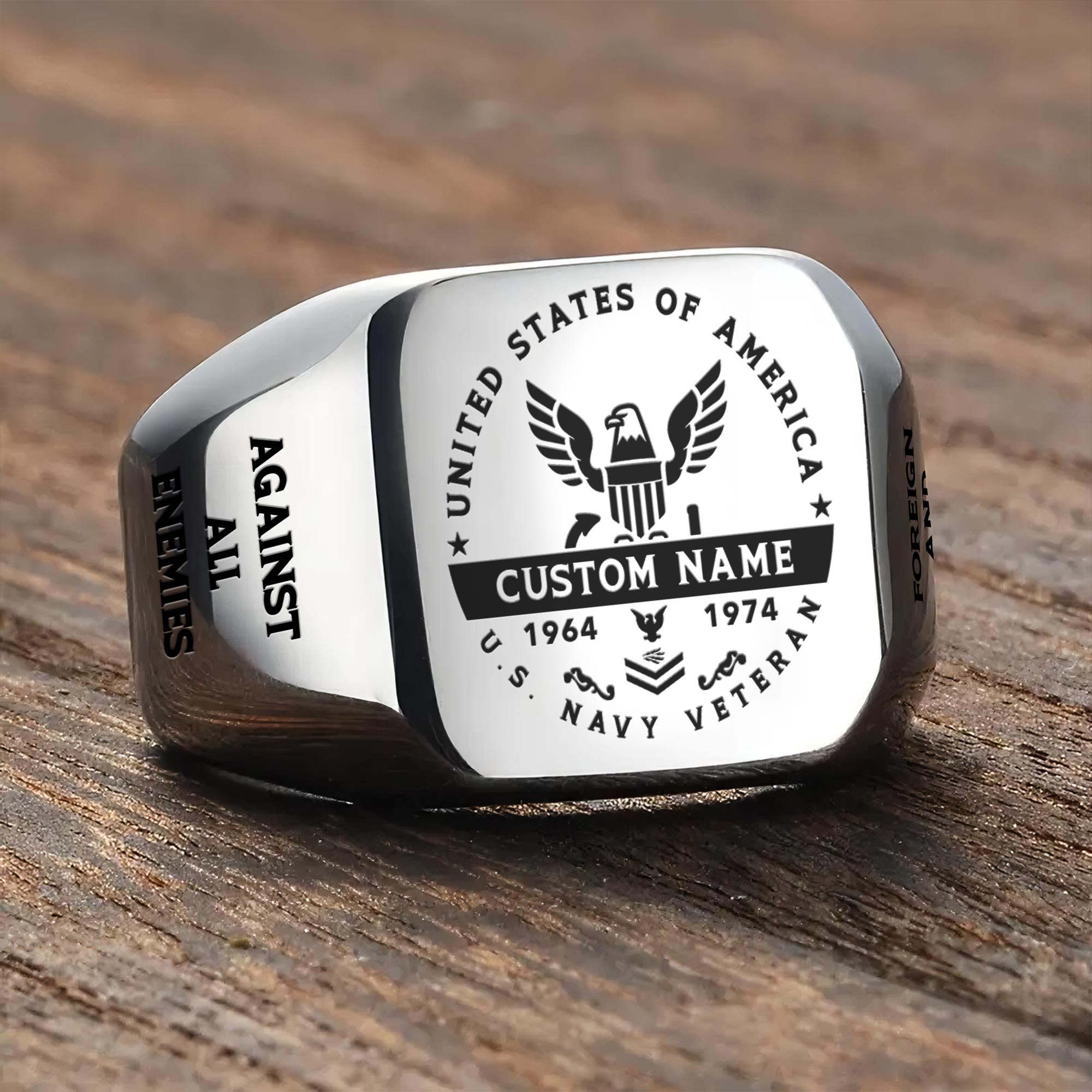 US Navy, E 2 Blue - Engraved Men's Ring - Image 3