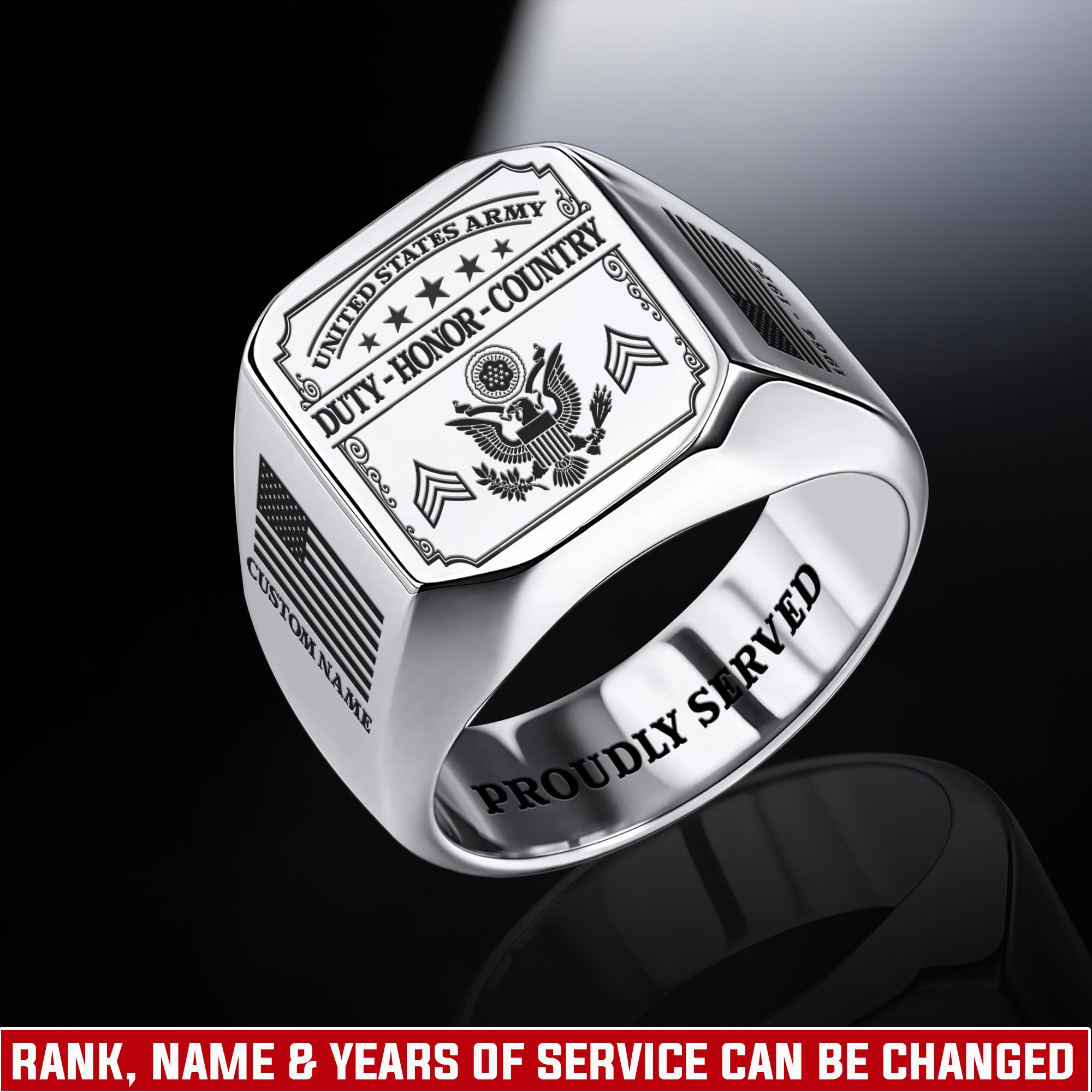 US Army, Life And Pride - Engraved Men's Ring