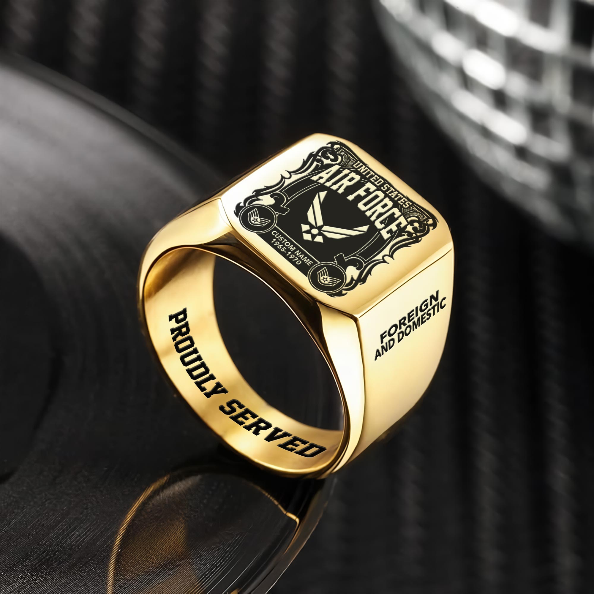 US Air Force , No One Fights Alone - Engraved Men's Ring - Image 2