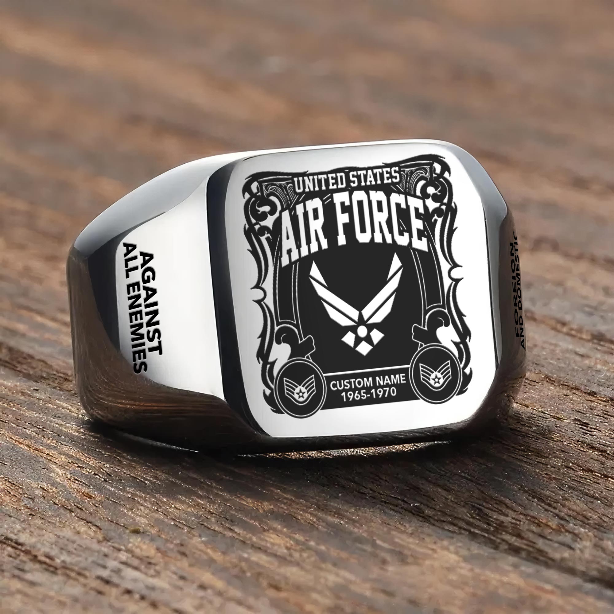 US Air Force , No One Fights Alone - Engraved Men's Ring - Image 3
