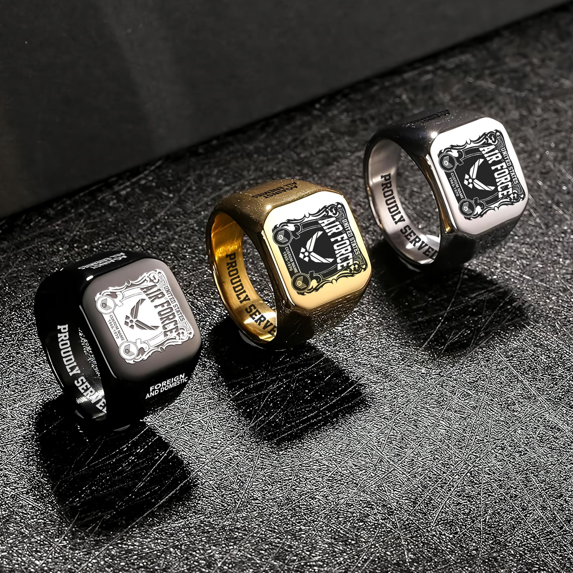 US Air Force , No One Fights Alone - Engraved Men's Ring - Image 7