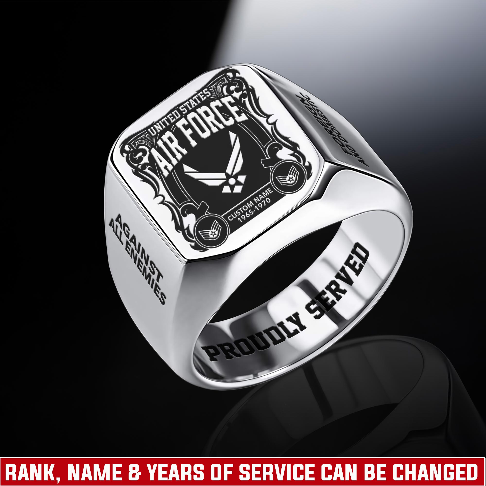 US Air Force , No One Fights Alone - Engraved Men's Ring