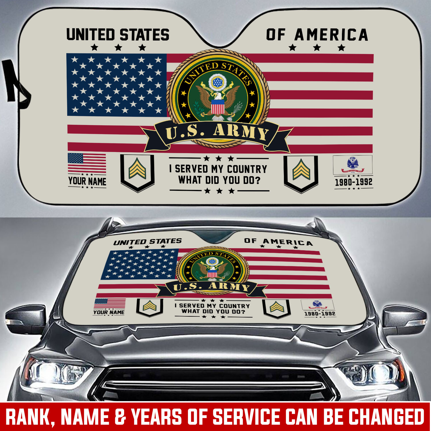 US Army, Proud Veteran - Car Sun Shade