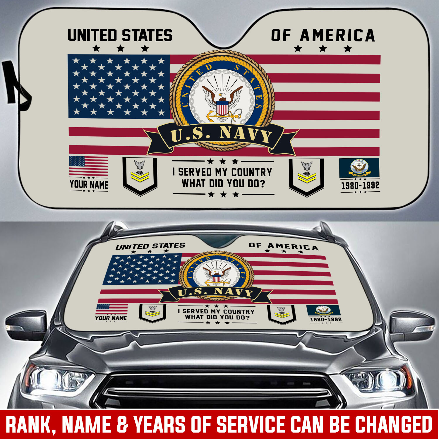 US Navy, No One Fights Alone - Car Sun Shade