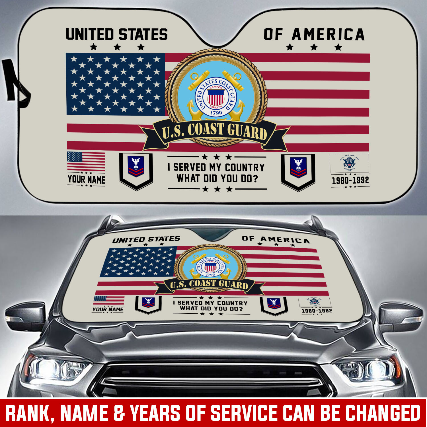 US Coast Guard, Duty, Honor, Country - Car Sun Shade