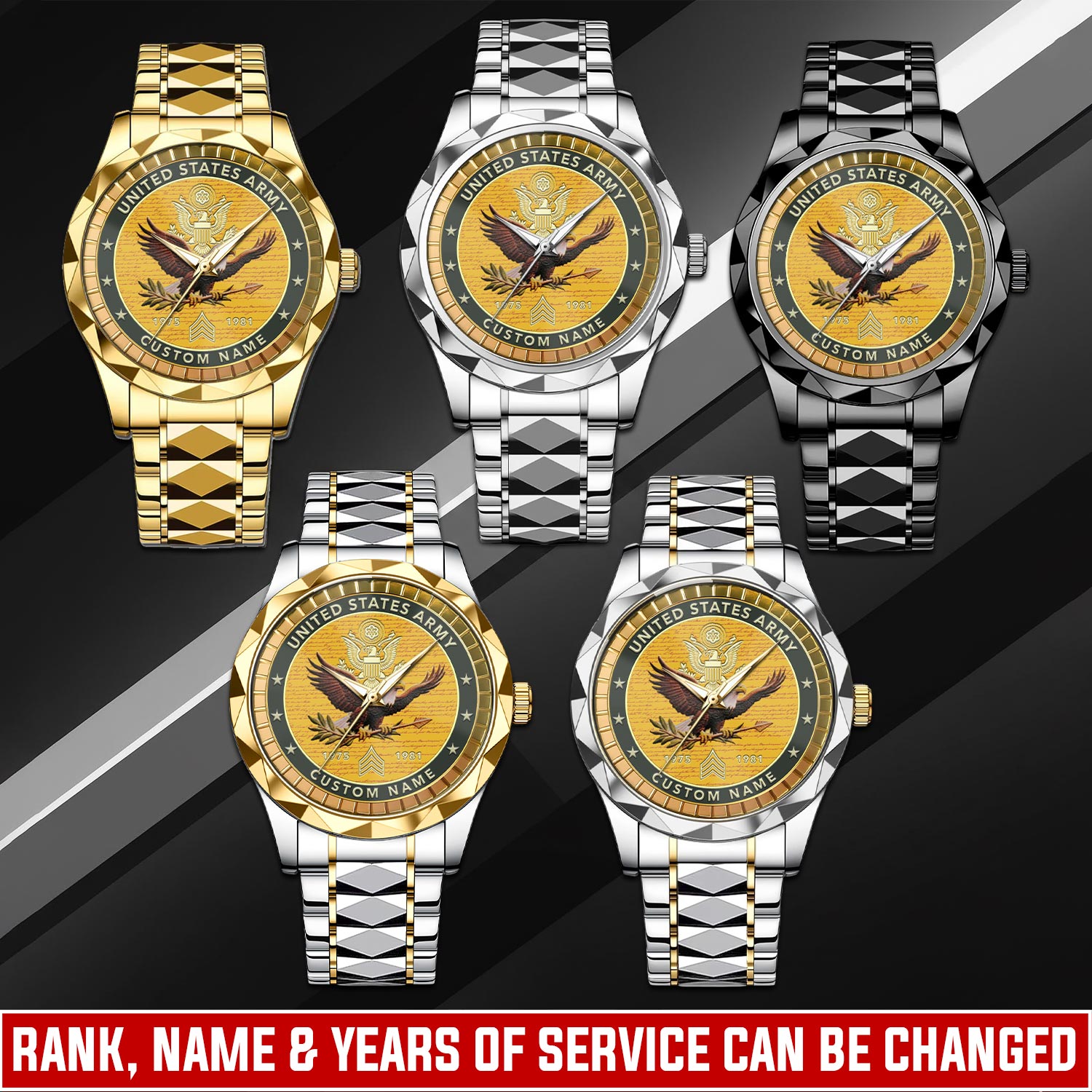 US Army, O 5 Army Lieutenant Colonel - Diamond-Cut Bezel Watch