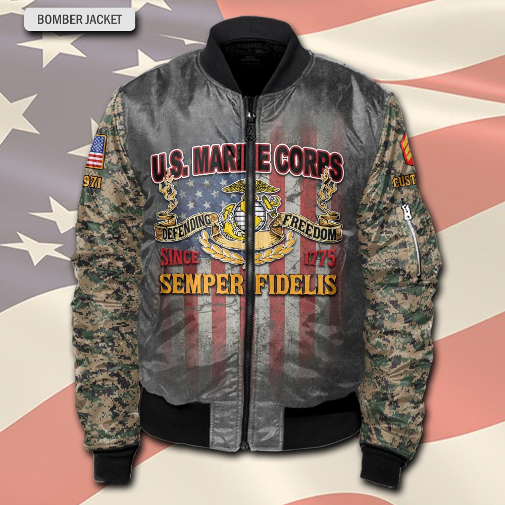 US Marine Corps, Proud Veteran - Bomber Jacket - Image 2