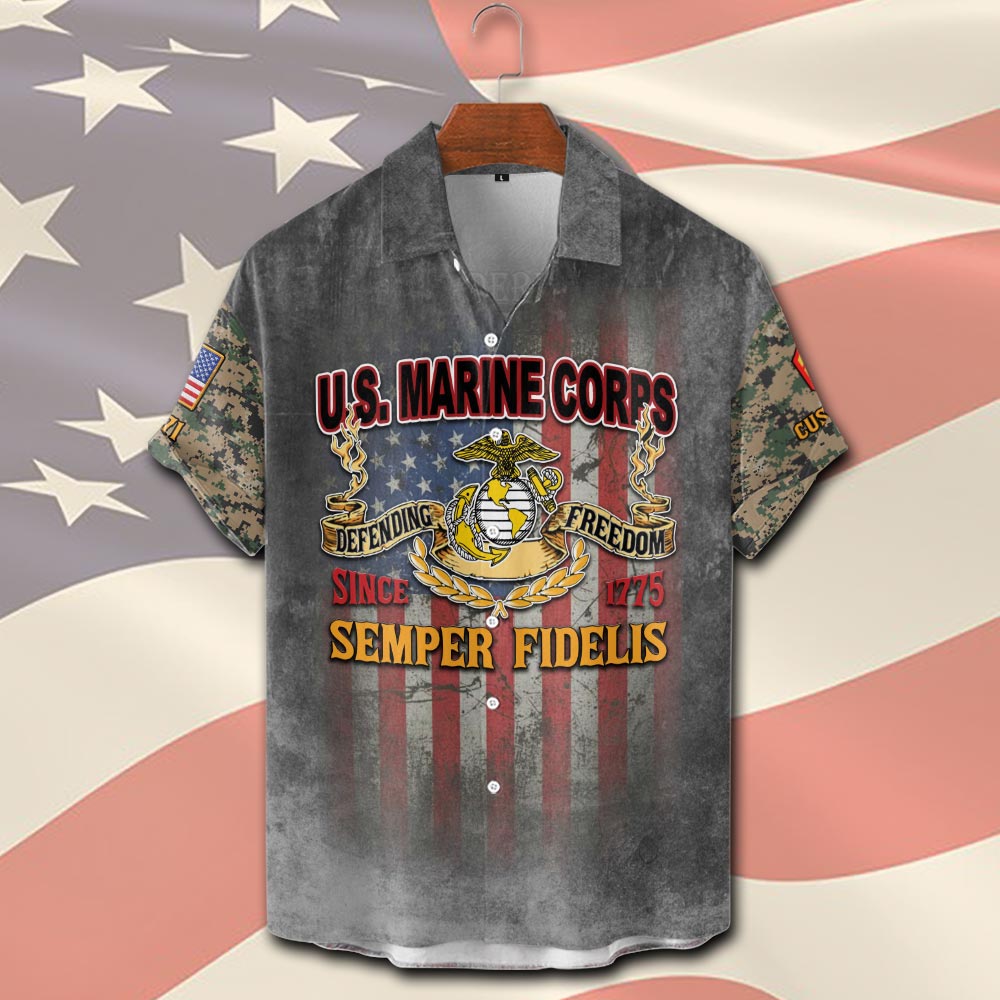 US Marine Corps, The Devil Dogs - Short Sleeve Button Shirt - Image 2