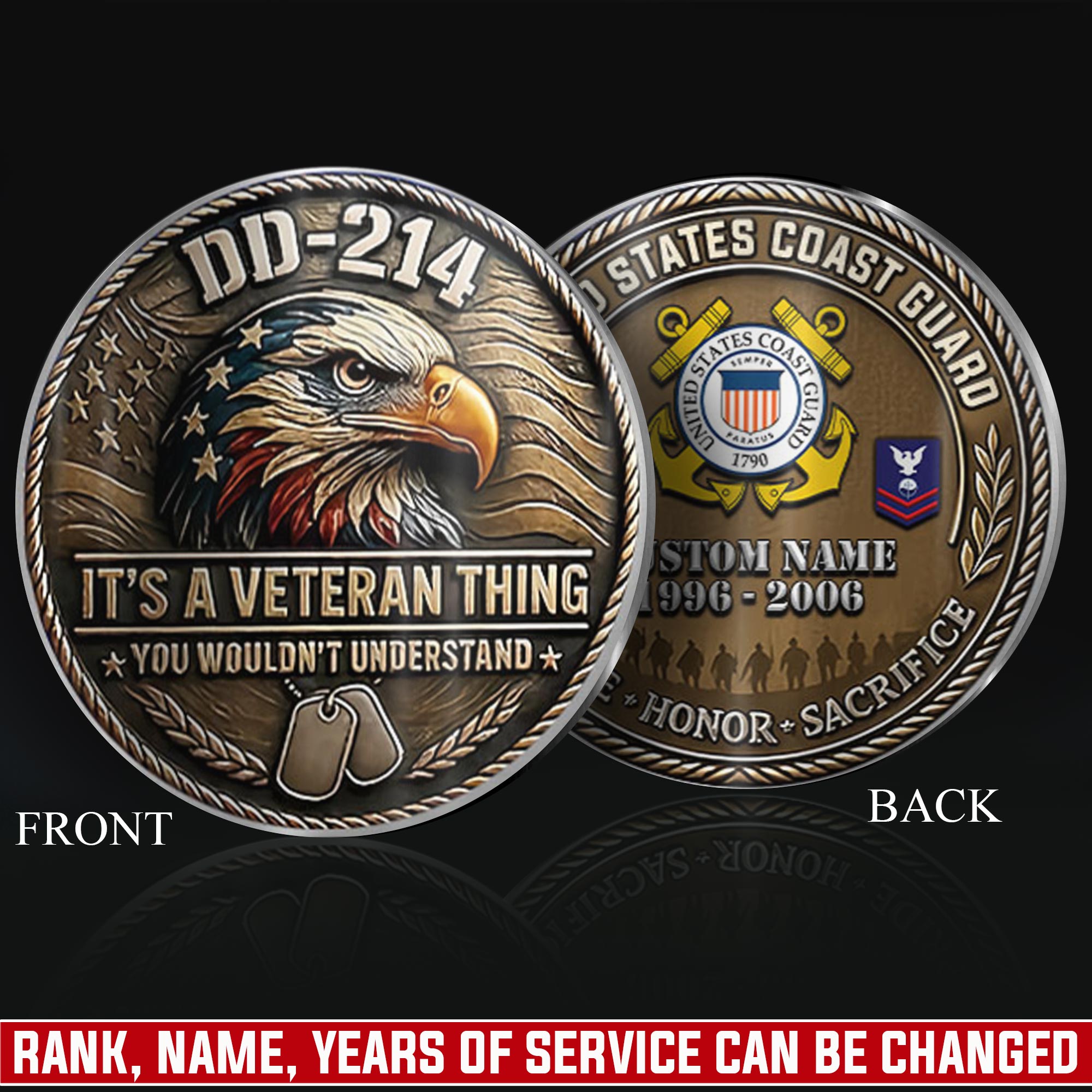 US Coast Guard, Once A Coastie, Always A Coastie - Military Printed Challenge Coin