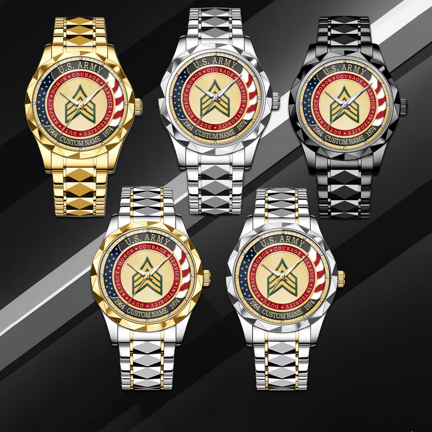 US Army, E 3 Army Private First Class - Diamond-Cut Bezel Watch - Image 3