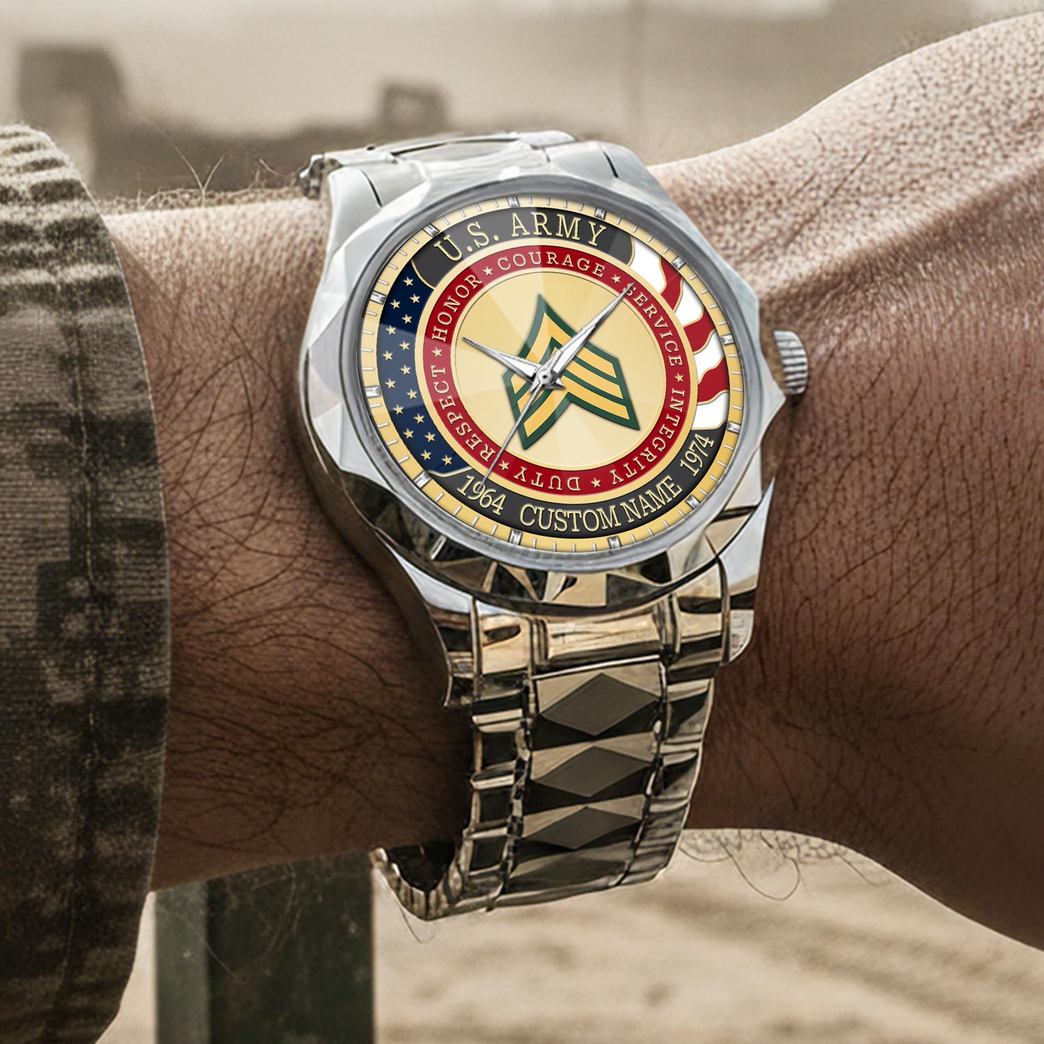 US Army, E 3 Army Private First Class - Diamond-Cut Bezel Watch - Image 4
