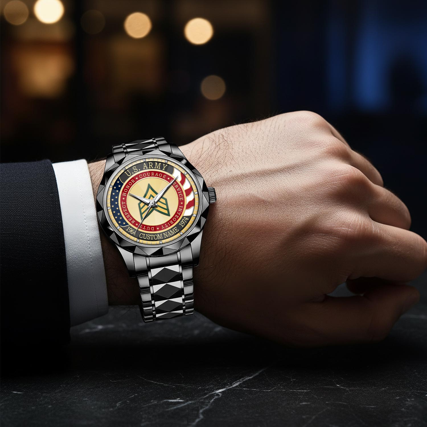 US Army, E 3 Army Private First Class - Diamond-Cut Bezel Watch - Image 8