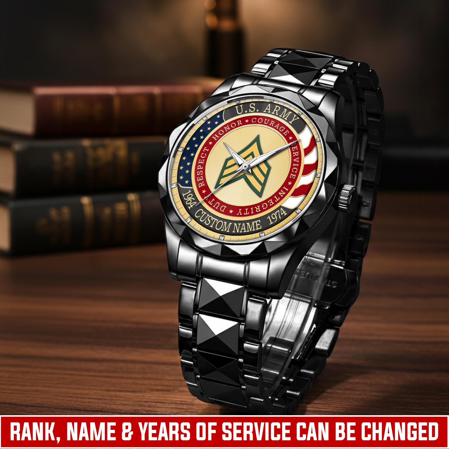 US Army, E 3 Army Private First Class - Diamond-Cut Bezel Watch