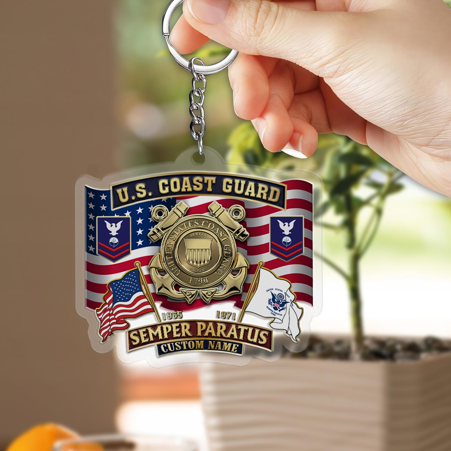US Coast Guard, Proud Veteran - Acrylic Keychain - Image 2