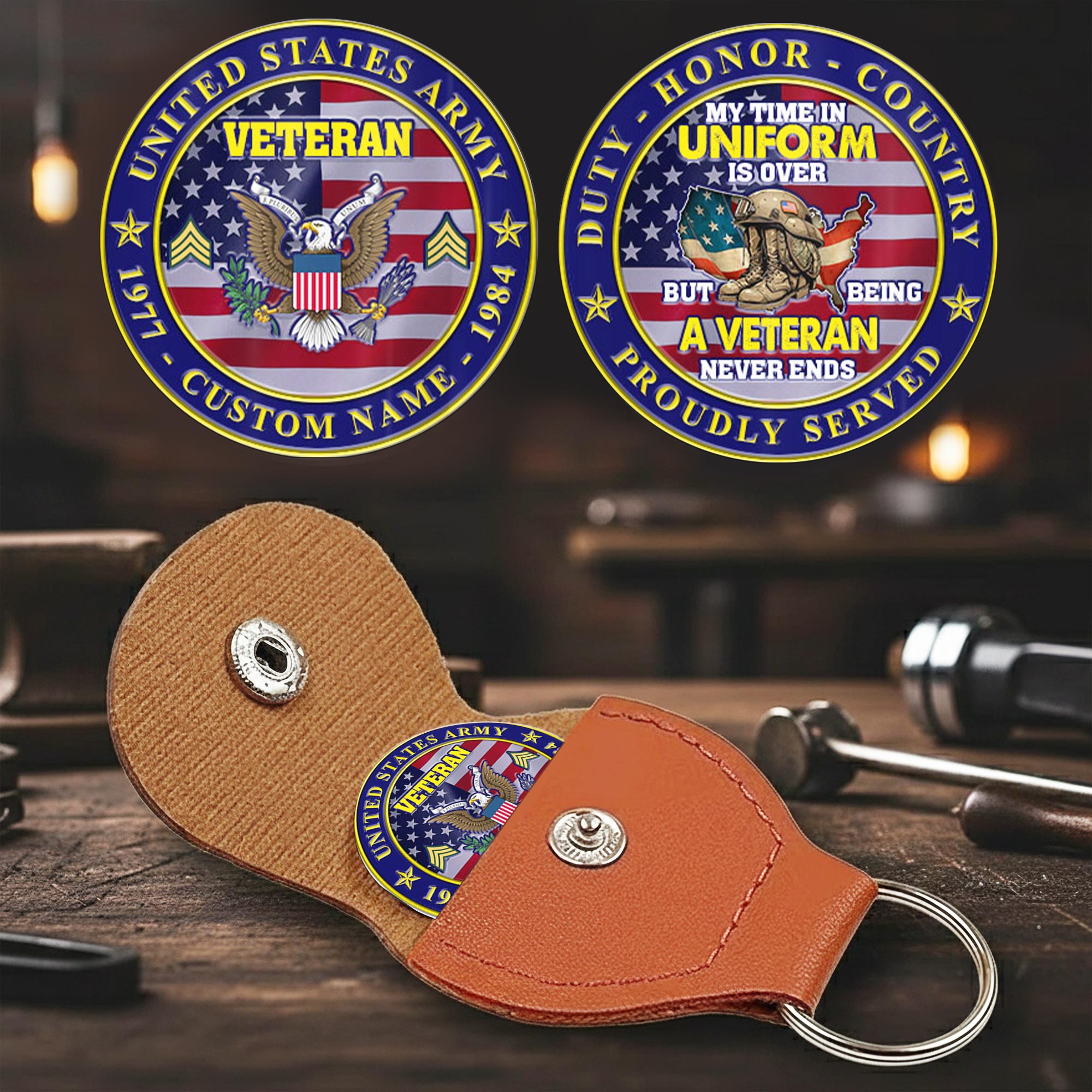 US Army, Honor, Duty, Service - Military Printed Challenge Coin - Image 2