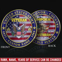 US Army, Honor, Duty, Service - Military Printed Challenge Coin