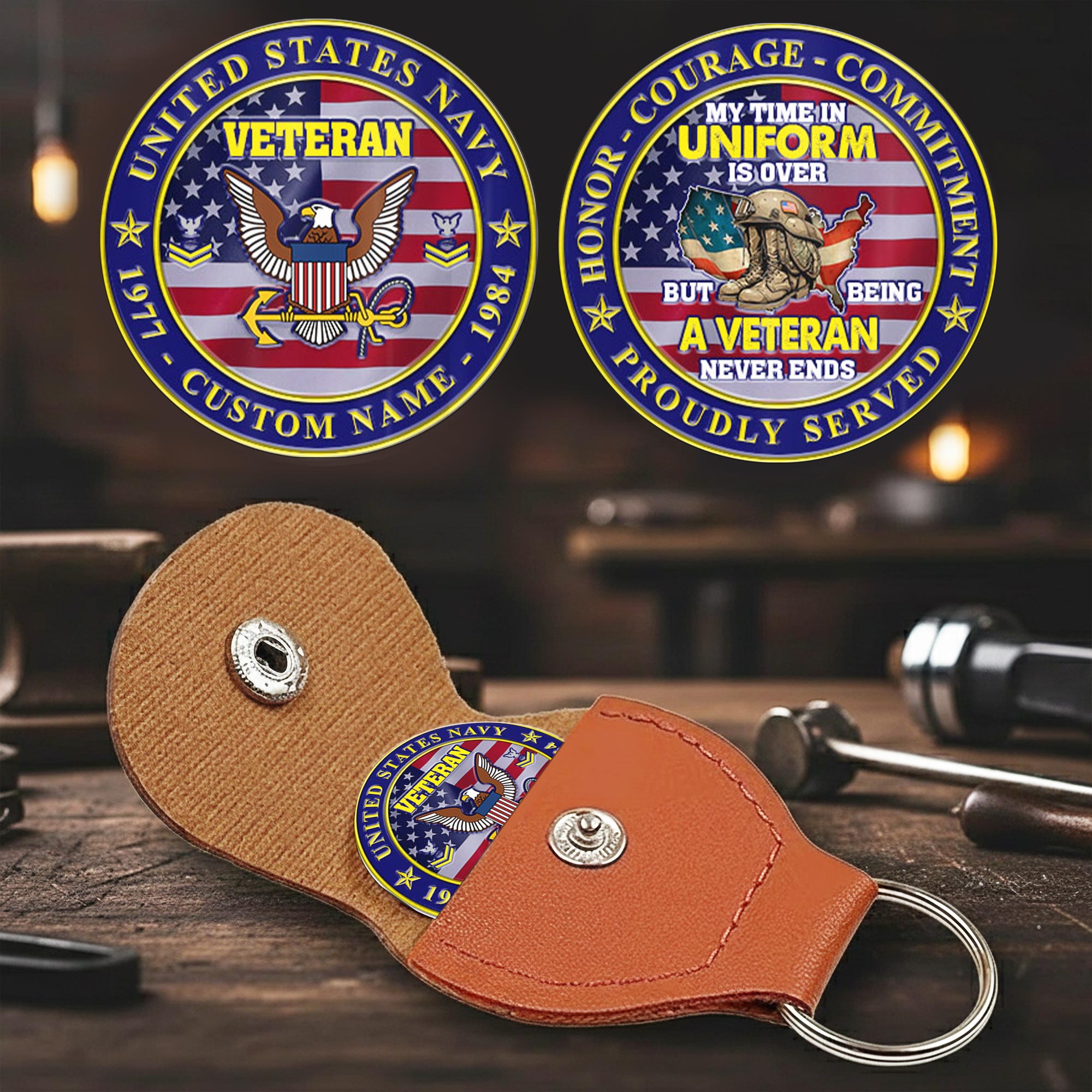 US Navy, E 3 Red - Military Printed Challenge Coin - Image 2