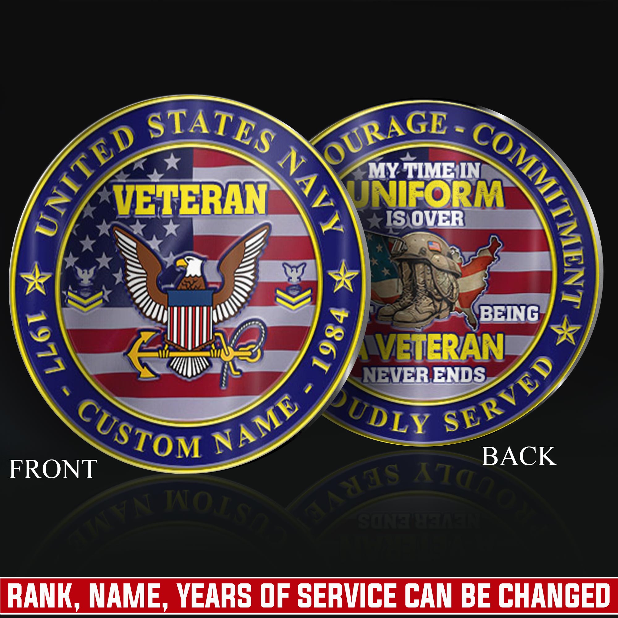 US Navy, E 3 Red - Military Printed Challenge Coin